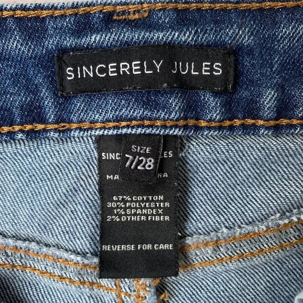 Sincerely Jules Denim Blue Jean Cutoff Shorts Distressed Medium Wash Size 7/28